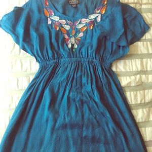 ⬇️ BOHO Turquoise Sequin Embellished Summer Dress